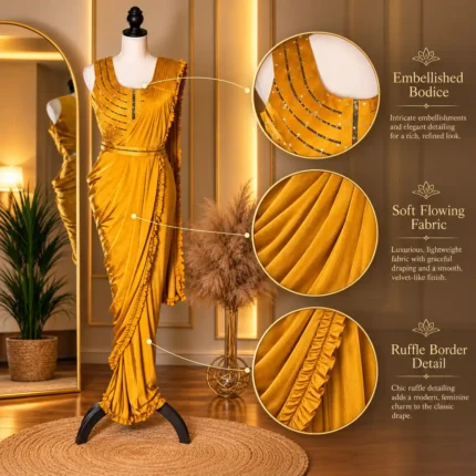 mustard gold yellow ready to wear designer saree