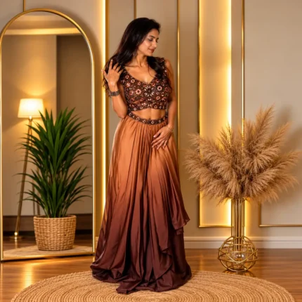 chocolate caramel brown Ombré Indo-Western Co-ord Set