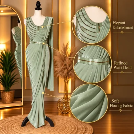 mint green ready to wear designer saree