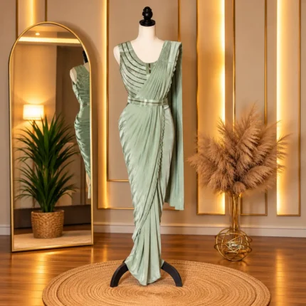 mint green ready to wear designer saree