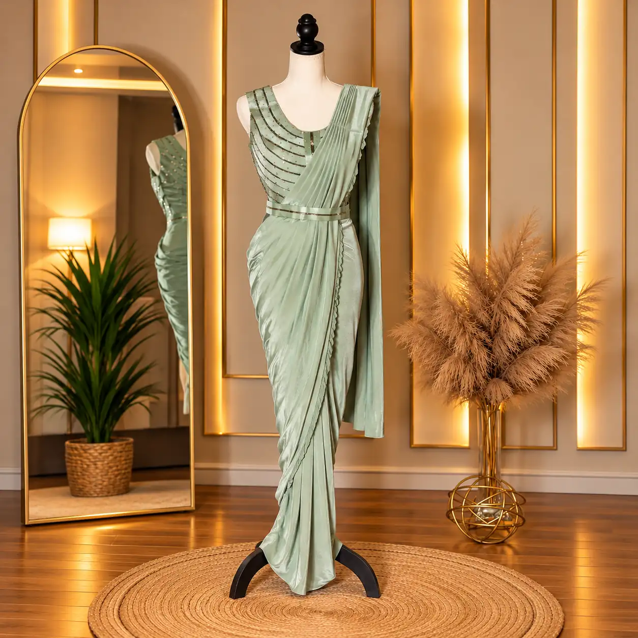 RR-FL-C-W-0006 mint green ready to wear designer saree