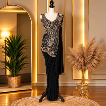 black gold ready to wear designer saree