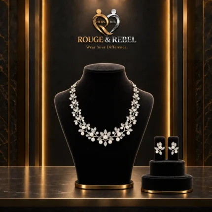 Simple silver-tone jewelry set with clear stones.