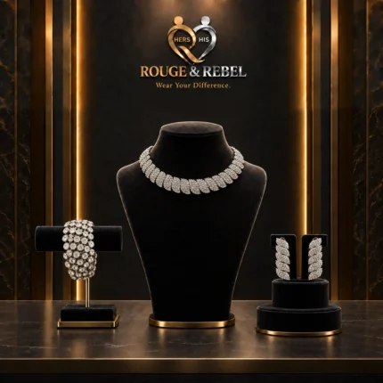 Silver crystal necklace, earrings and bracelet set