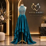 Teal blue high-low satin gown