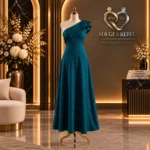 Teal green one-shoulder floor-length gown