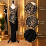 Black & Gold Ready To Wear Designer Saree - Image 2