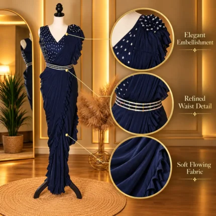 navy blue ready to wear designer saree