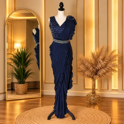 navy blue ready to wear designer saree